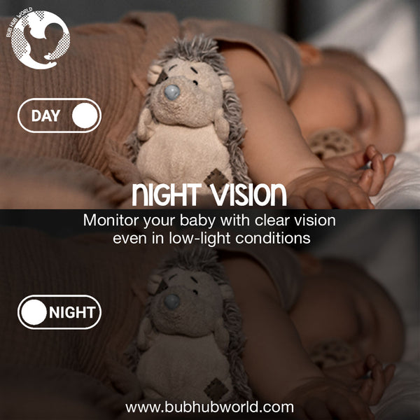 night vision feature of baby monitor. Monitor your baby with clear vision even in low-light conditions.