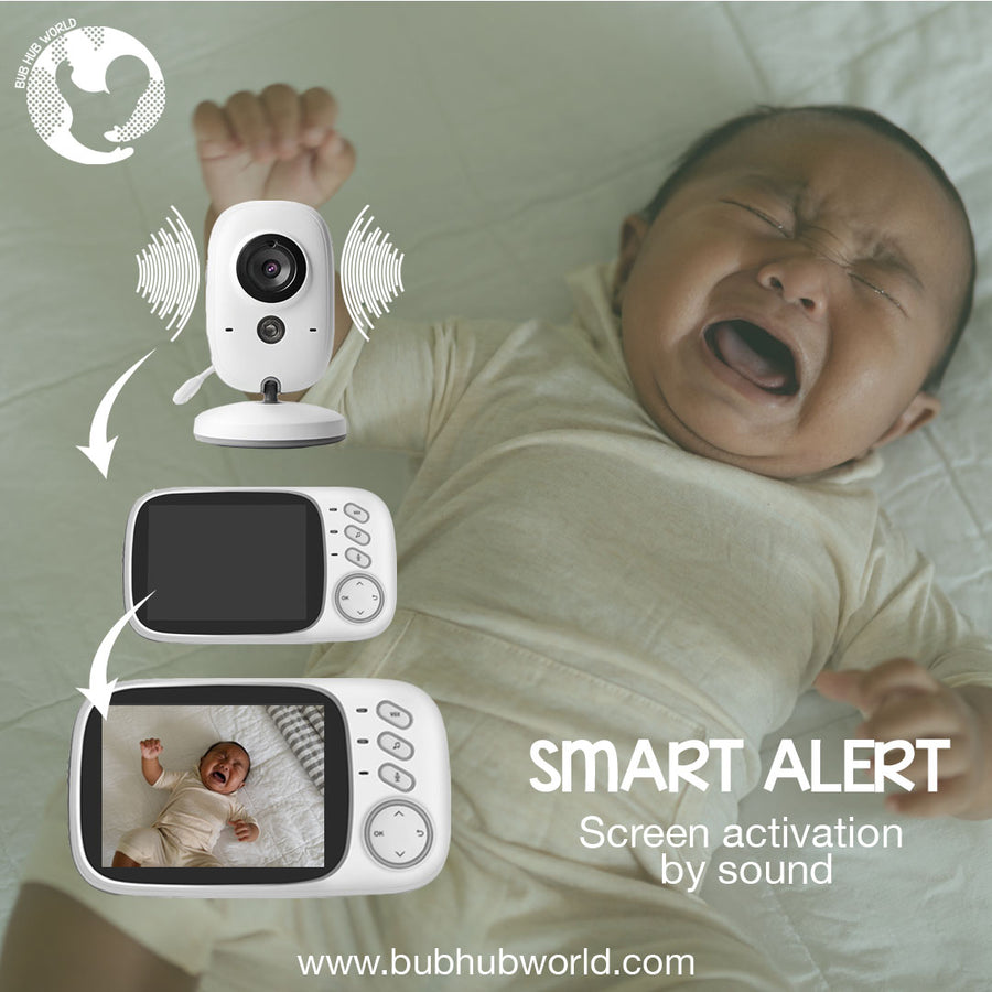 Vox feature/ Smart alert feature of PrimeView baby monitor, screen activation by sound.